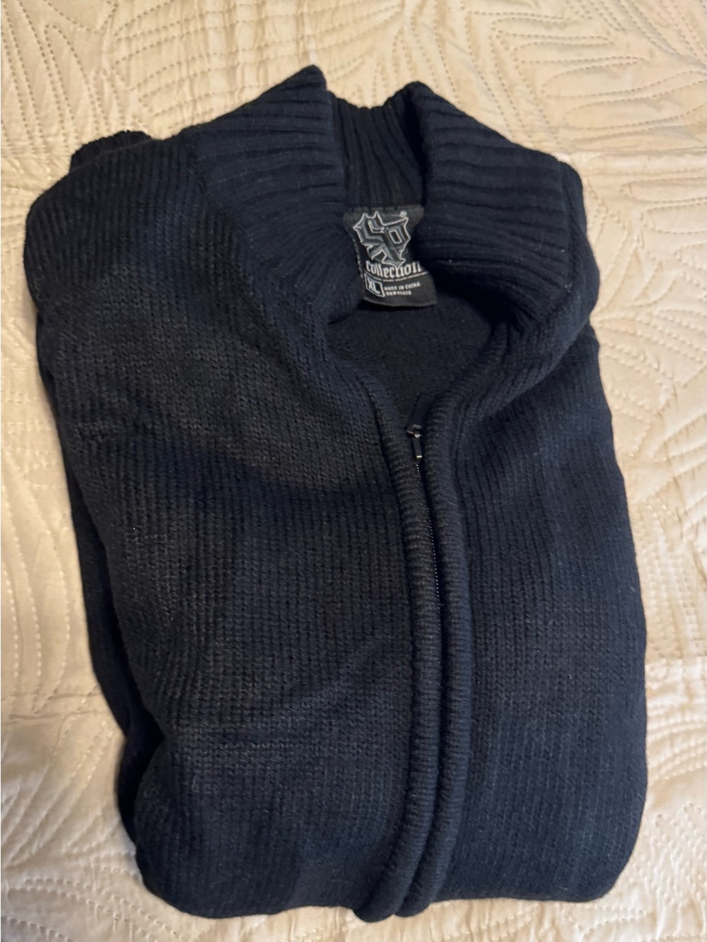 SP COLLECTION Men's Black Full-Zip Ribbed Knit Sweater XL